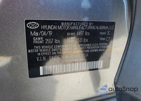 2019 Hyundai Sonata Se from USA, damaged, VIN 5NPE24AF1KH782759